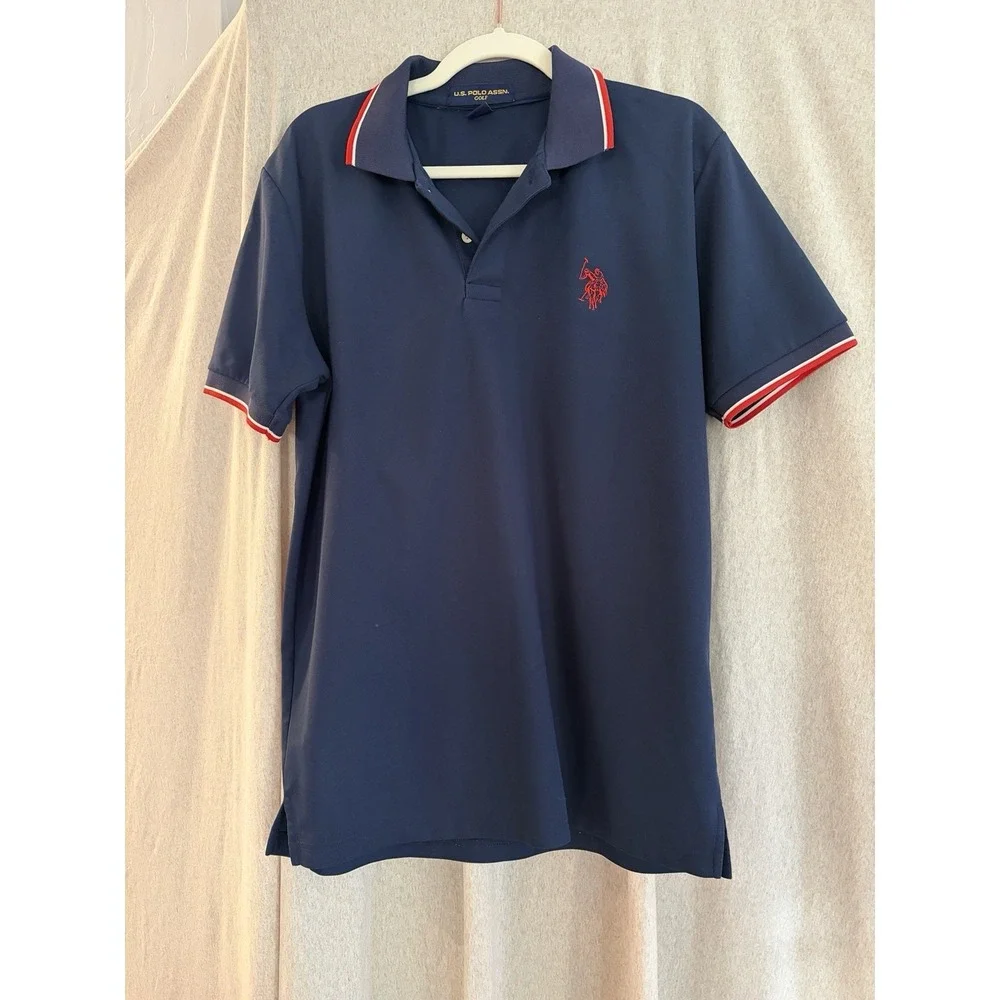 US‎ Polo Assn. Men's Short Sleeve Navy Collared Golf Polo Shirt Size Medium